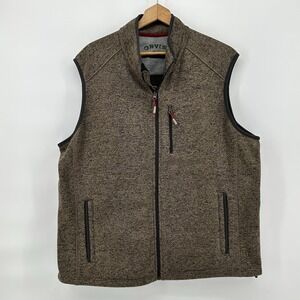 Orvis Fleece Vest Mens 2XL Heathered Brown Full Zip Pockets Outdoor Camp Fishing